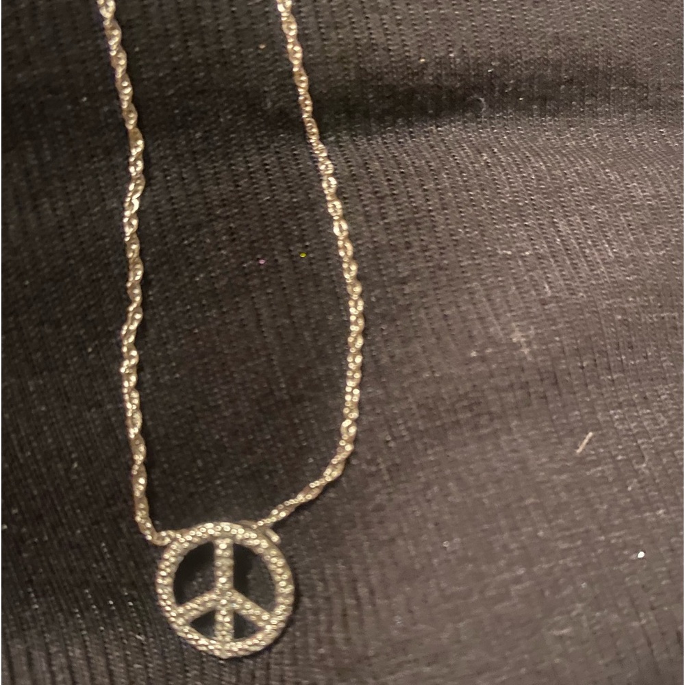 Sterling Silver and Diamond Peace Sign Pendant Necklace